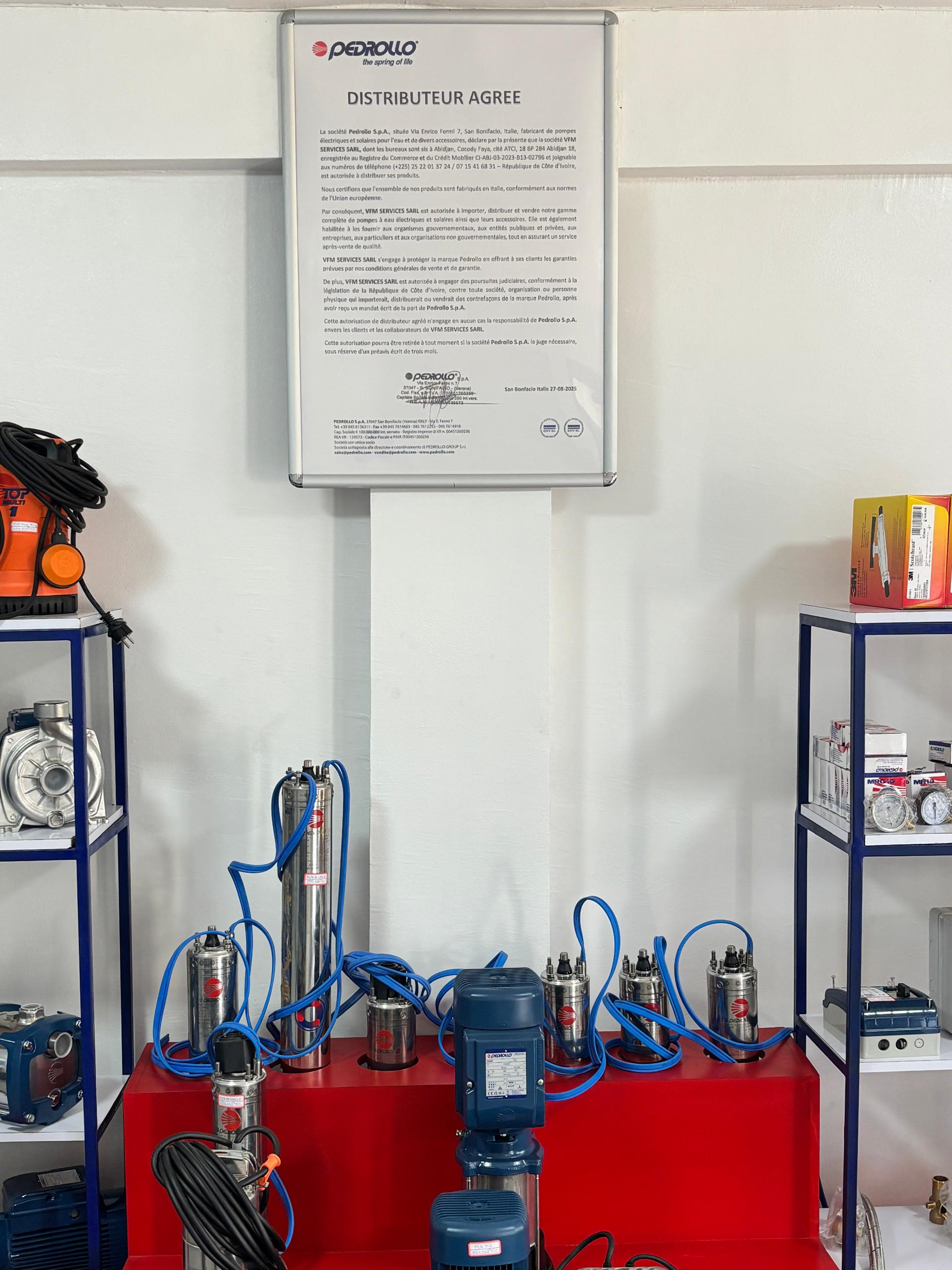 Certification Agrément Pedrollo Italia VFM Services